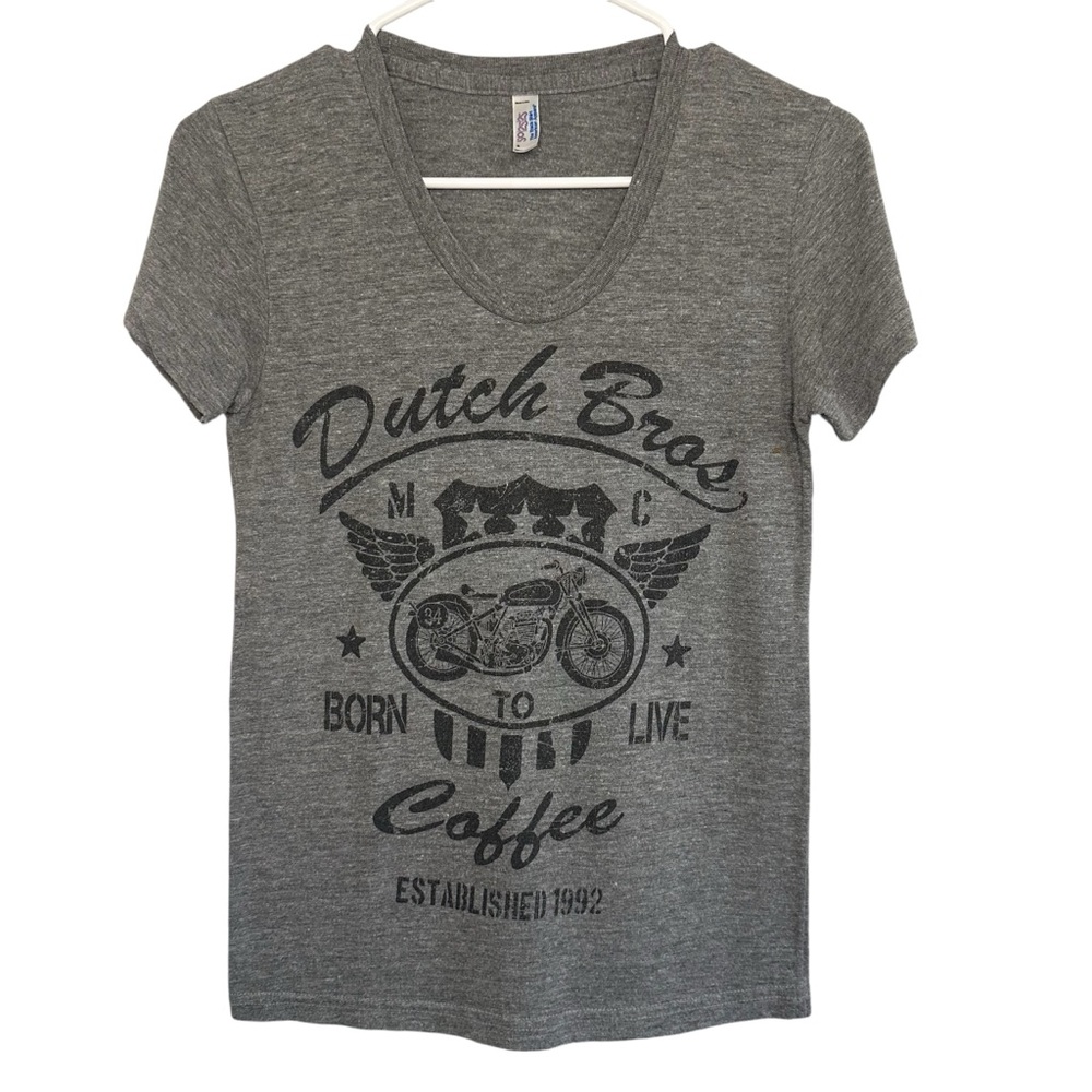 Dutch Bros Women’s SMALL Scoop Neck Gray VINTAGE Tee “Born To Live” DB 1992 RARE